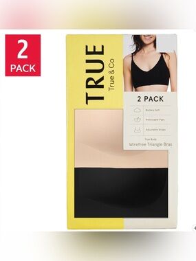 True & Co. 2-Pack Wirefree Triangle Bras in Black & Nude